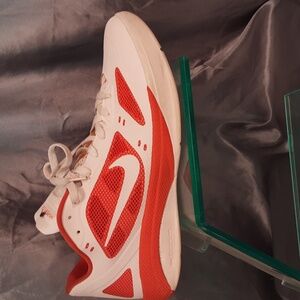 Nike Orange and White Zoom Hyper Fuse Sneakers.